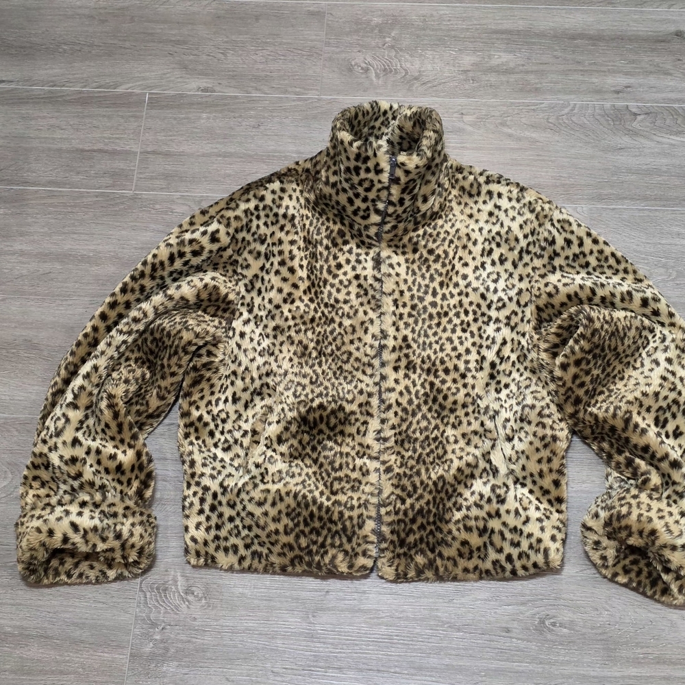 Vintage 90's J Percy For Marvin Richards Leopard Faux Fur Waist Coat Sz Large